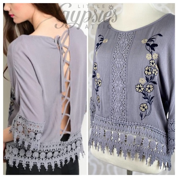 Little Grey Cottagecore Crochet and Lace Top - Picture 8 of 8